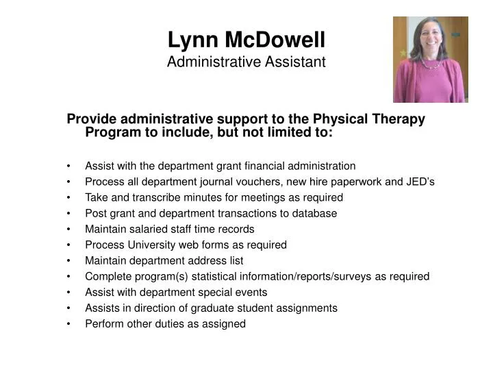 lynn mcdowell administrative assistant