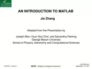 AN INTRODUCTION TO MATLAB