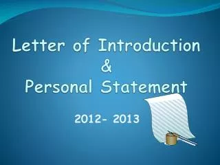 Letter of Introduction &amp; Personal Statement