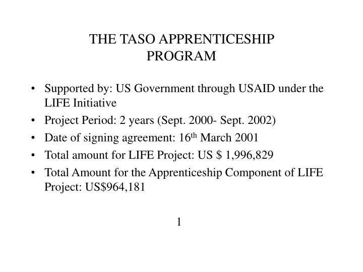 the taso apprenticeship program