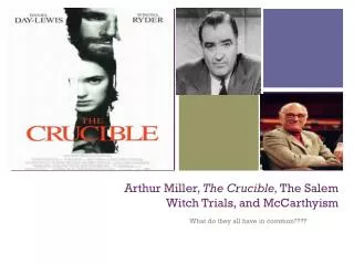 Arthur Miller, The Crucible, The Salem Witch Trials, and McCarthyism