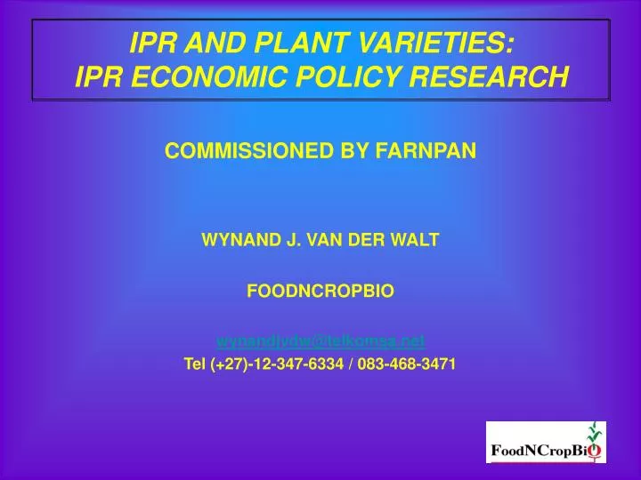 ipr and plant varieties ipr economic policy research