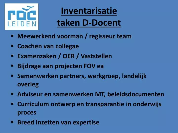 inventarisatie taken d docent