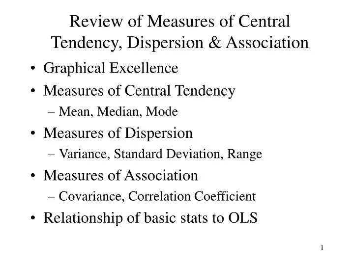 review of measures of central tendency dispersion association