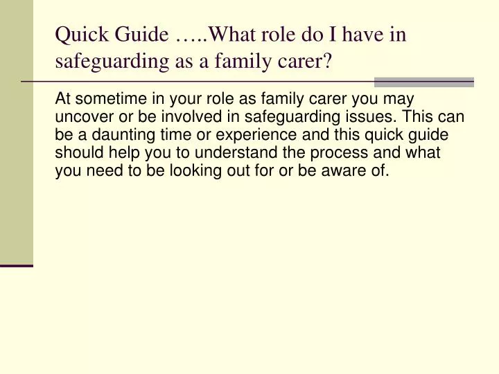 quick guide what role do i have in safeguarding as a family carer