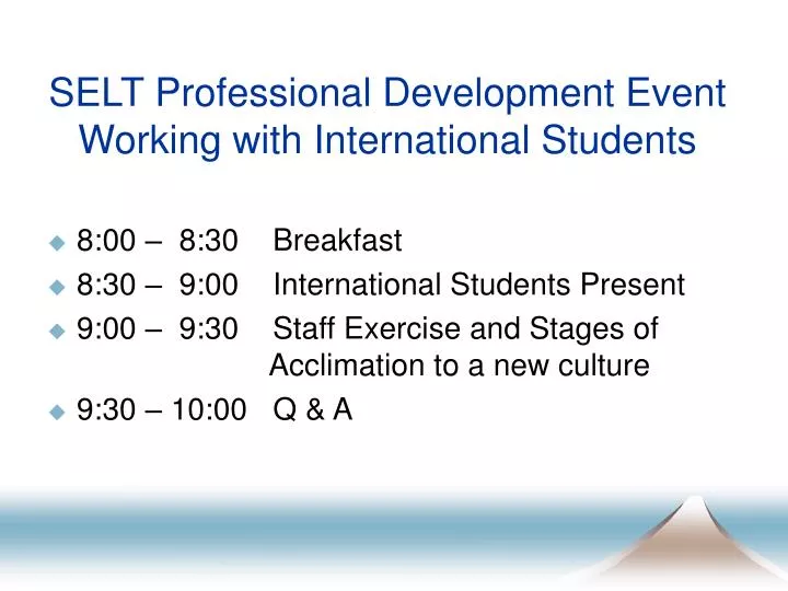 selt professional development event working with international students