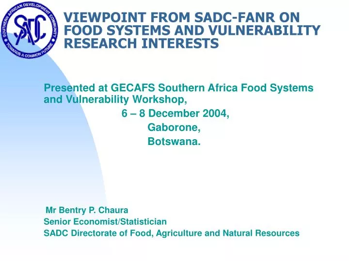 viewpoint from sadc fanr on food systems and vulnerability research interests