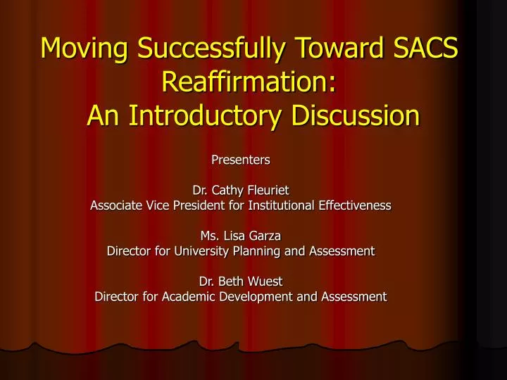 moving successfully toward sacs reaffirmation an introductory discussion