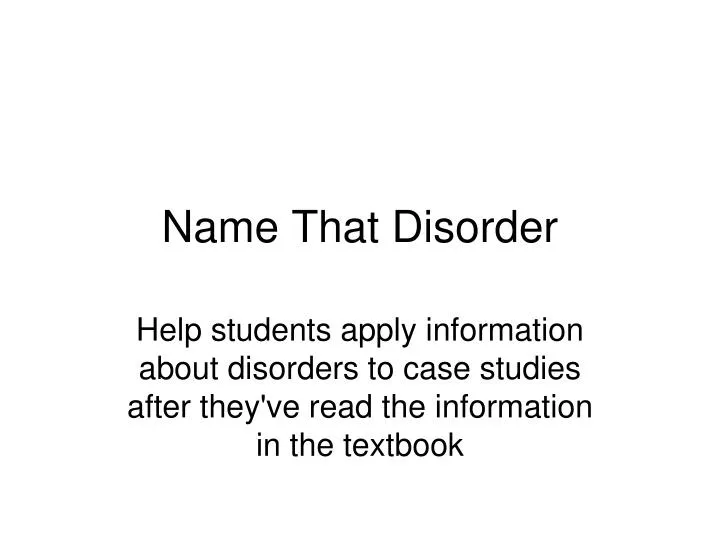 name that disorder