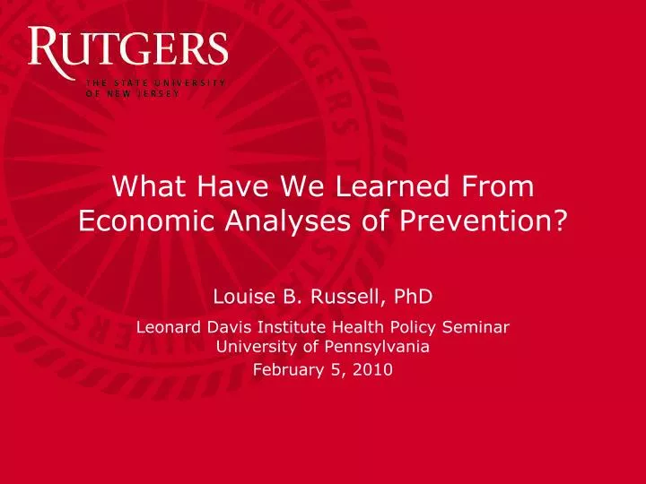 what have we learned from economic analyses of prevention