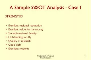 A Sample SWOT Analysis - Case I