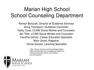 Marian High School School Counseling Department