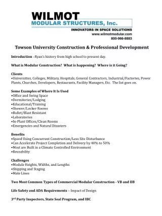 Towson University Construction &amp; Professional Development