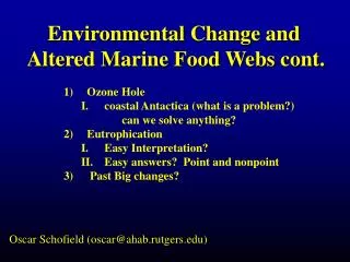 Environmental Change and Altered Marine Food Webs cont.
