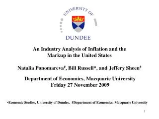 Department of Economics, Macquarie University Friday 27 November 2009