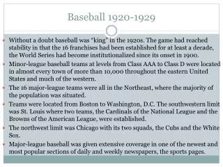 Baseball 1920-1929
