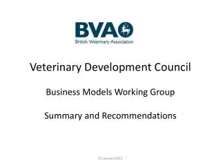 Veterinary Development Council Business Models Working Group Summary and Recommendations