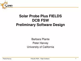 Solar Probe Plus FIELDS DCB FSW Preliminary Software Design