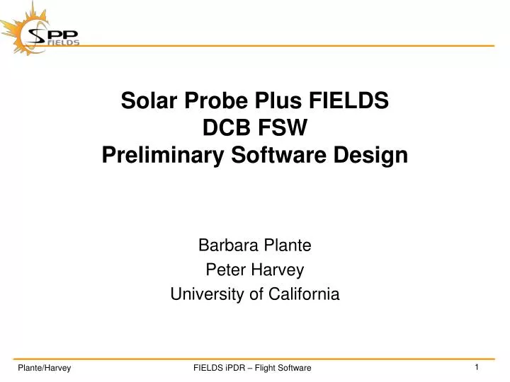 solar probe plus fields dcb fsw preliminary software design