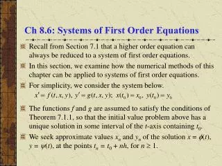 Ch 8.6: Systems of First Order Equations