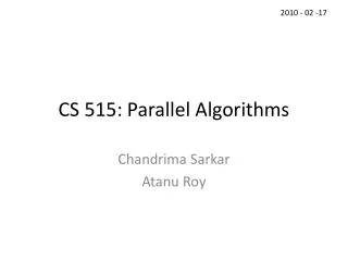 CS 515: Parallel Algorithms
