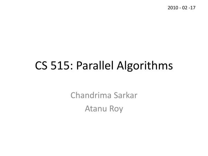 cs 515 parallel algorithms