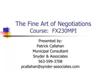 The Fine Art of Negotiations Course: FX230MPI