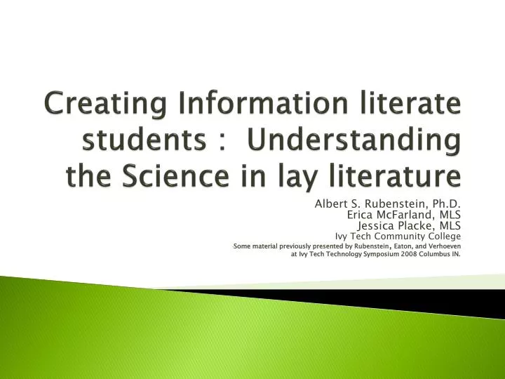 creating information literate students understanding the science in lay literature