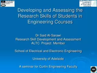 Developing and Assessing the Research Skills of Students in Engineering Courses