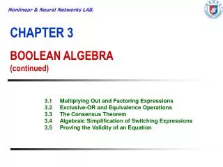 CHAPTER 3 BOOLEAN ALGEBRA (continued)