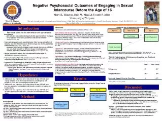 Negative Psychosocial Outcomes of Engaging in Sexual Intercourse Before the Age of 16