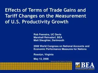 Effects of Terms of Trade Gains and Tariff Changes on the Measurement of U.S. Productivity Growth