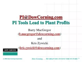 PI@DowCorning PI Tools Lead to Plant Profits