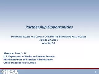 Alexander Ross, Sc.D. U.S. Department of Health and Human Services