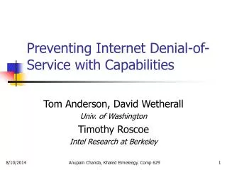 Preventing Internet Denial-of-Service with Capabilities