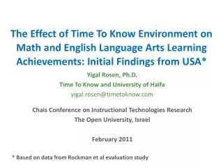 Yigal Rosen, Ph.D. Time To Know and University of Haifa yigal.rosen@timetoknow