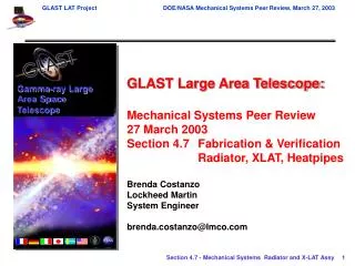 GLAST Large Area Telescope: Mechanical Systems Peer Review 27 March 2003