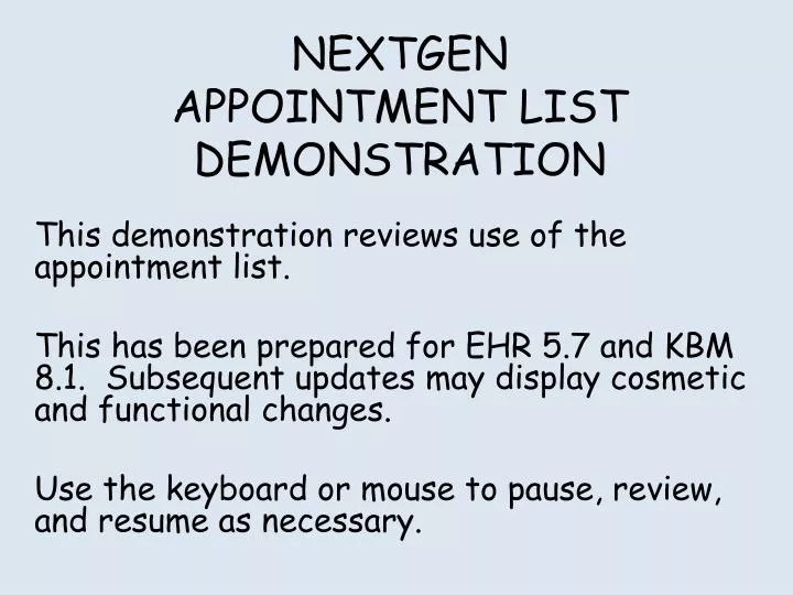 nextgen appointment list demonstration