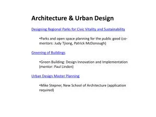 Architecture &amp; Urban Design Designing Regional Parks for Civic Vitality and Sustainability