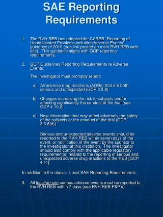 SAE Reporting Requirements