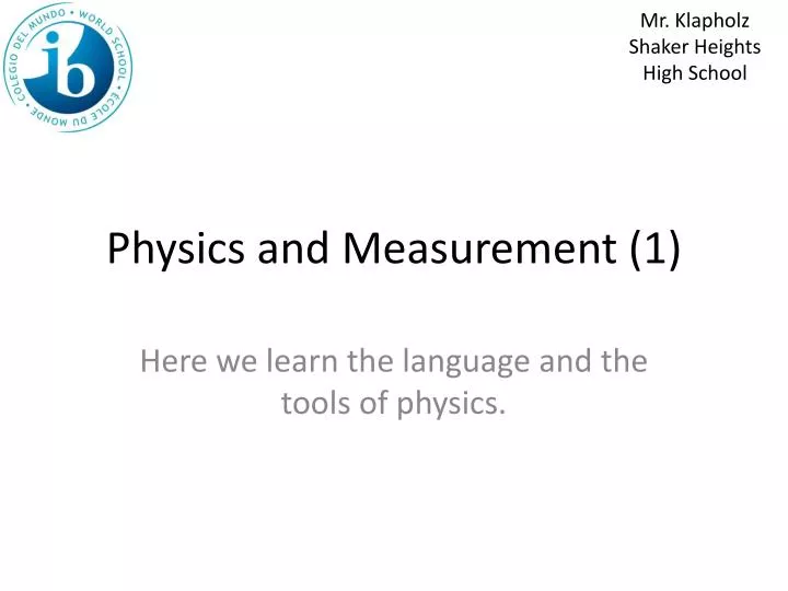physics and measurement 1