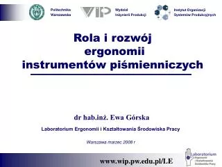 rola i rozw j ergonomii instrument w pi mienniczych