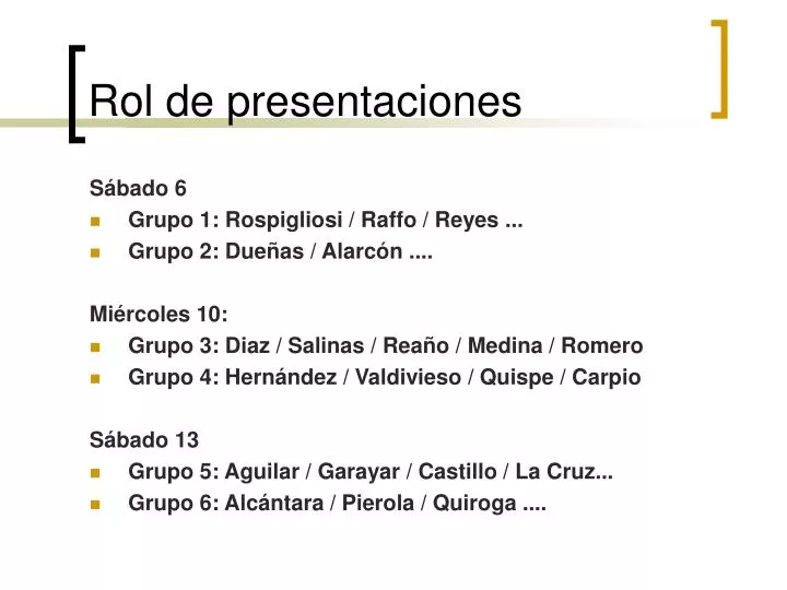 rol de presentaciones