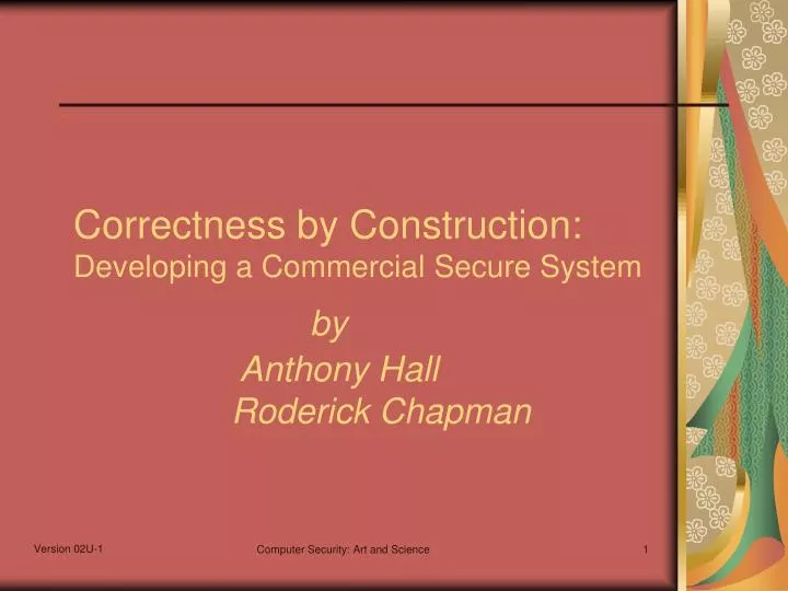 correctness by construction developing a commercial secure system by anthony hall roderick chapman