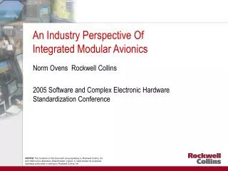 An Industry Perspective Of Integrated Modular Avionics