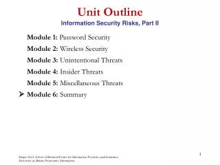 Unit Outline Information Security Risks, Part II