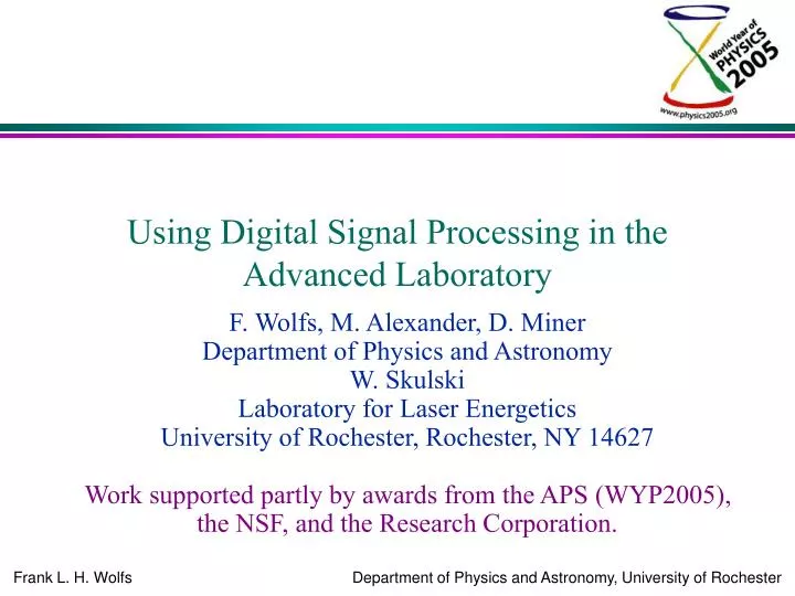 using digital signal processing in the advanced laboratory