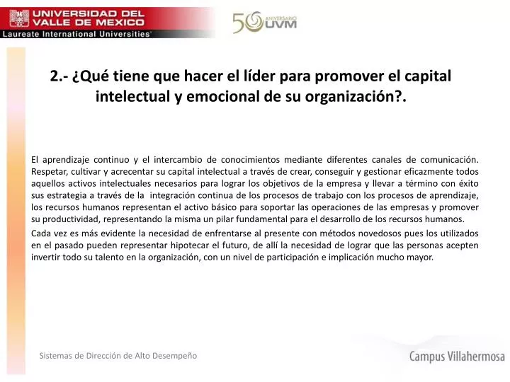 2 qu tiene que hacer el l der para promover el capital intelectual y emocional de su organizaci n