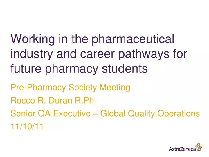 working in the pharmaceutical industry and career pathways for future pharmacy students