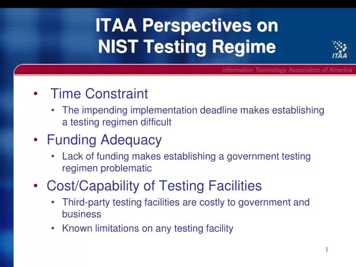 itaa perspectives on nist testing regime